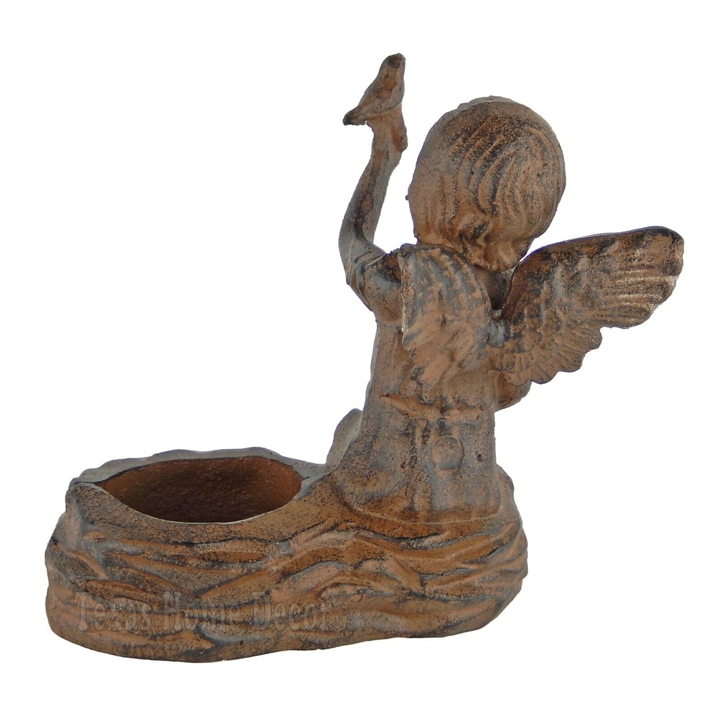 Angel Fairy Figurine Bird Cherub Statue Cast Iron Tealight Candle Holder 6"