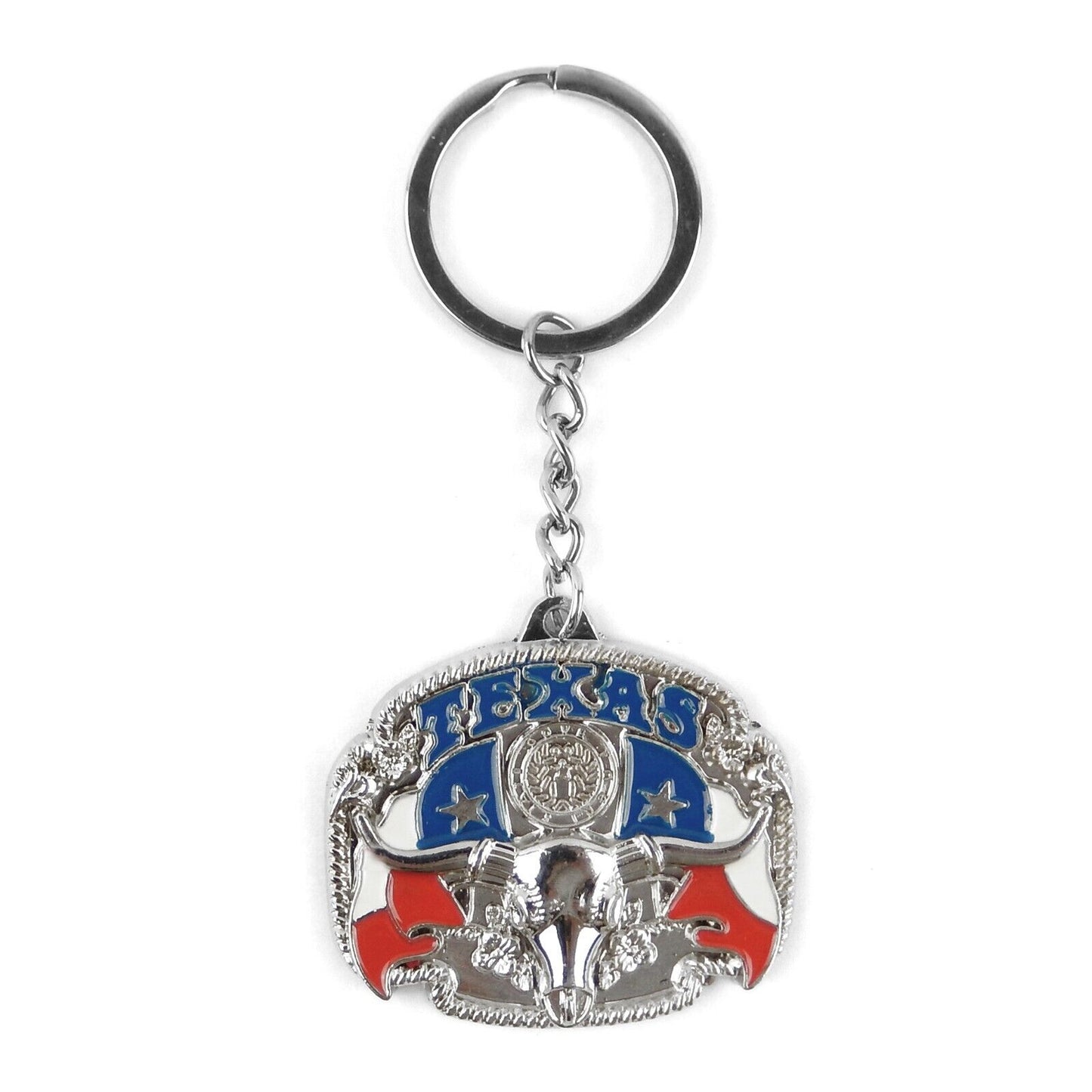 Metal Texas Flag Longhorn Keychain Split Ring Western Souvenir