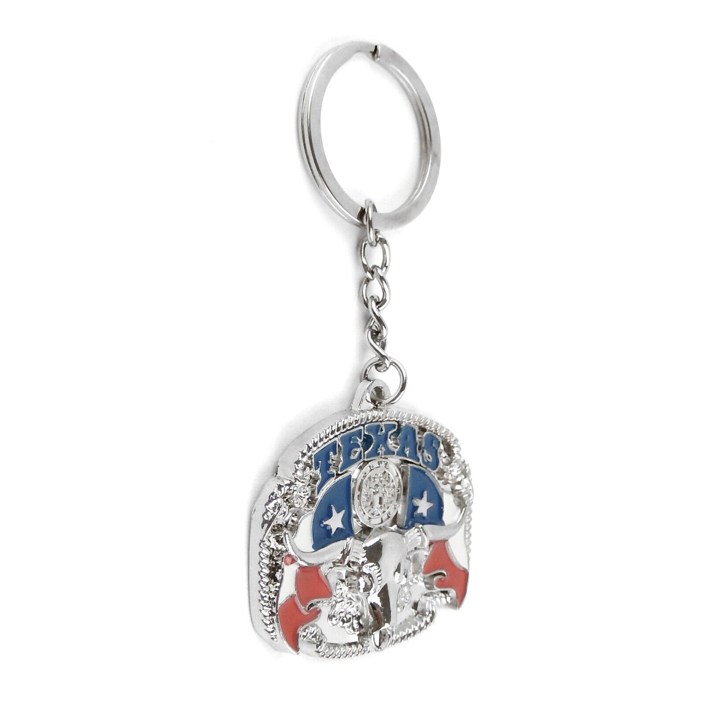 Metal Texas Flag Longhorn Keychain Split Ring Western Souvenir