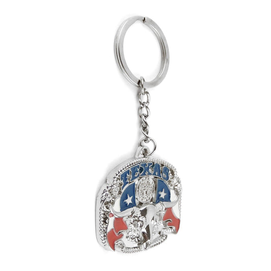 Metal Texas Flag Longhorn Keychain Split Ring Western Souvenir