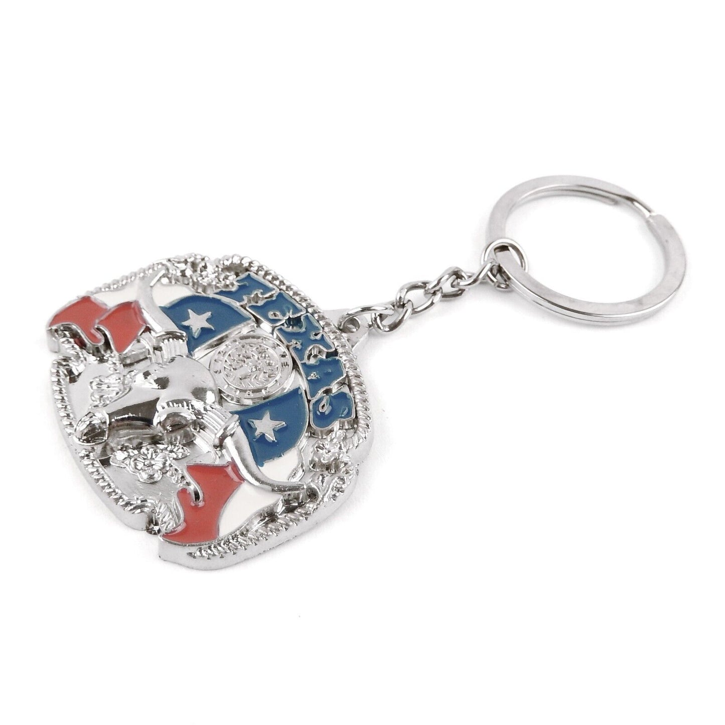 Metal Texas Flag Longhorn Keychain Split Ring Western Souvenir
