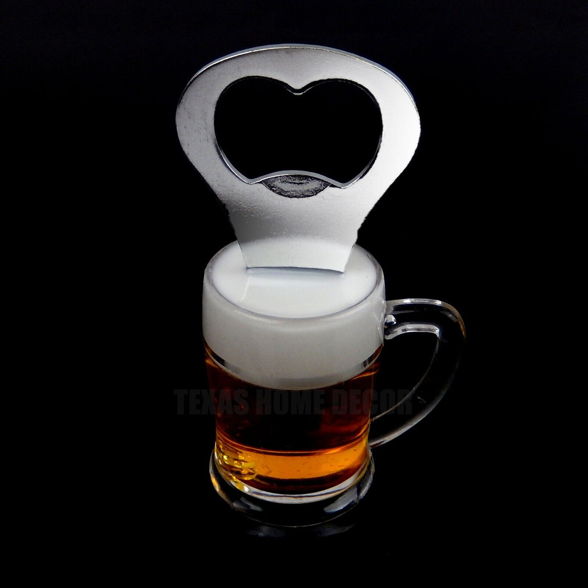 Foamy Beer Mug Bottle Opener Hand Held Liquid Filled Fridge Magnet Bar Man Cave