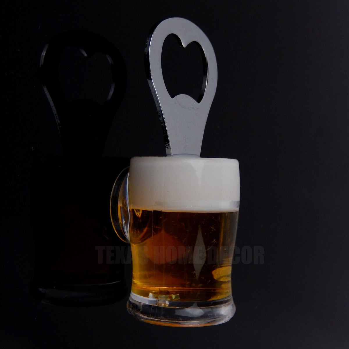 Foamy Beer Mug Bottle Opener Hand Held Liquid Filled Fridge Magnet Bar Man Cave