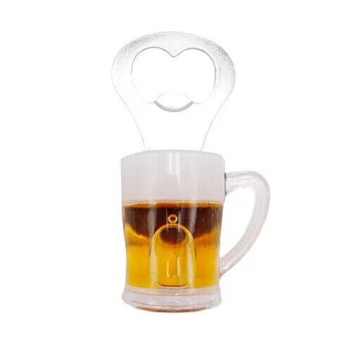 Foamy Beer Mug Bottle Opener Hand Held Liquid Filled Fridge Magnet Bar Man Cave