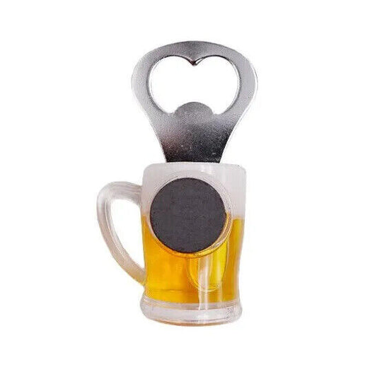 Foamy Beer Mug Bottle Opener Hand Held Liquid Filled Fridge Magnet Bar Man Cave