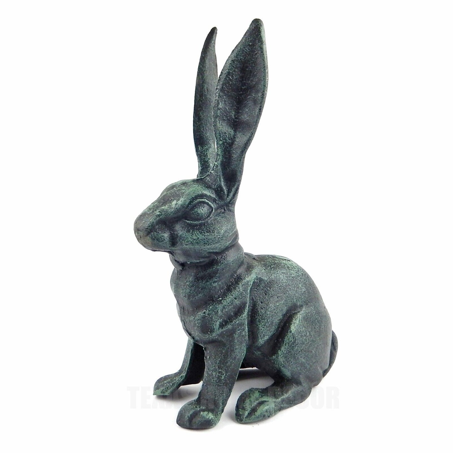 Large Rabbit Figurine Garden Statue Heavy Duty Cast Iron Verdigris Green 10.5"