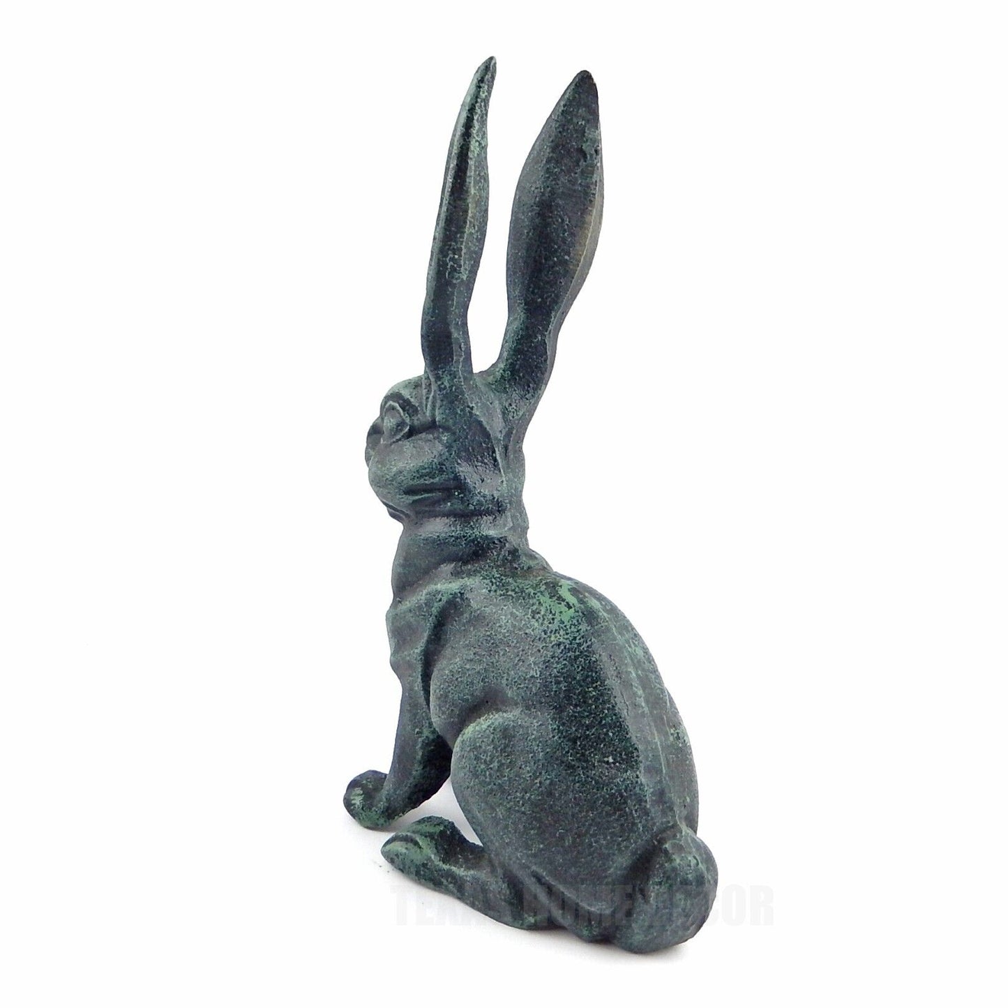 Large Rabbit Figurine Garden Statue Heavy Duty Cast Iron Verdigris Green 10.5"