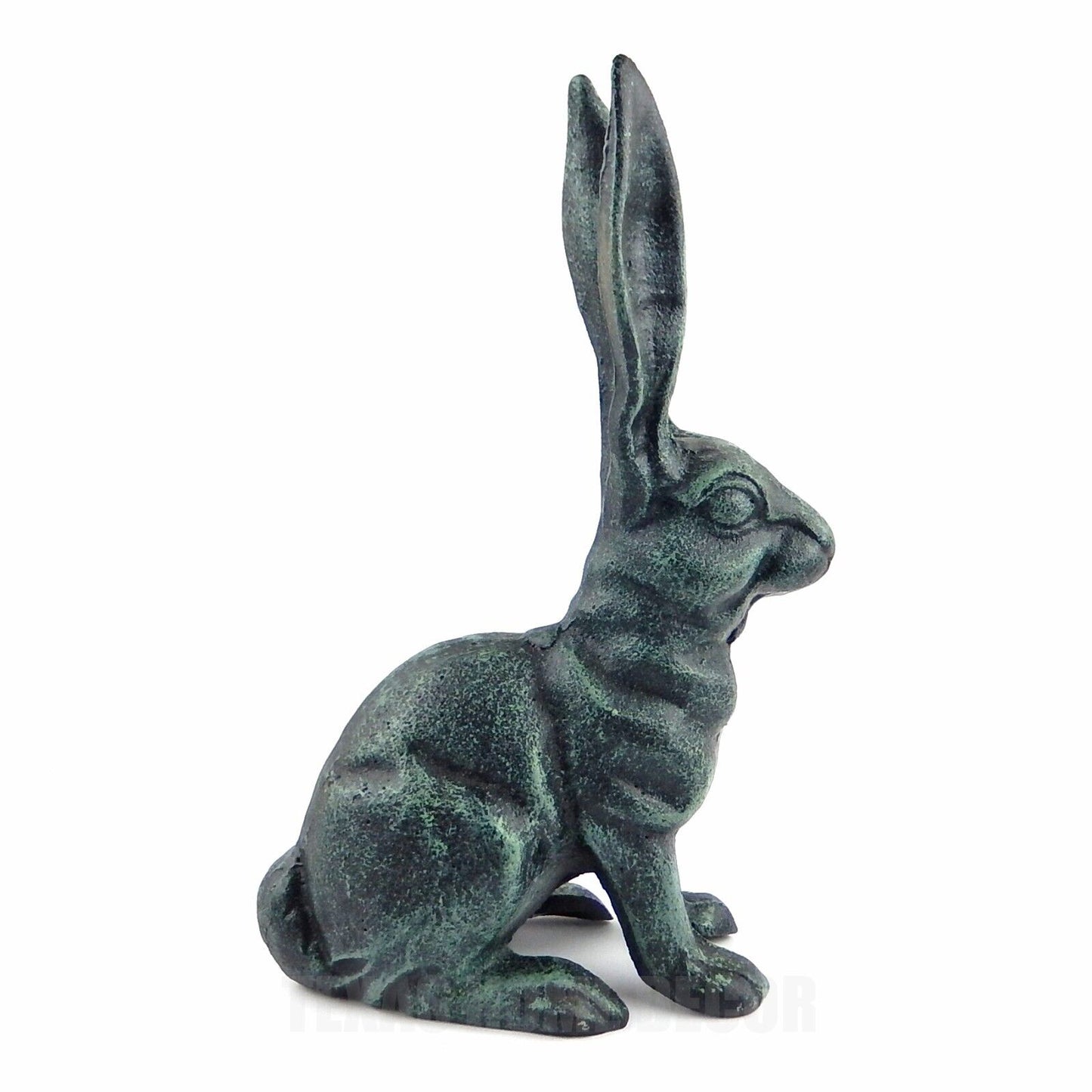 Large Rabbit Figurine Garden Statue Heavy Duty Cast Iron Verdigris Green 10.5"