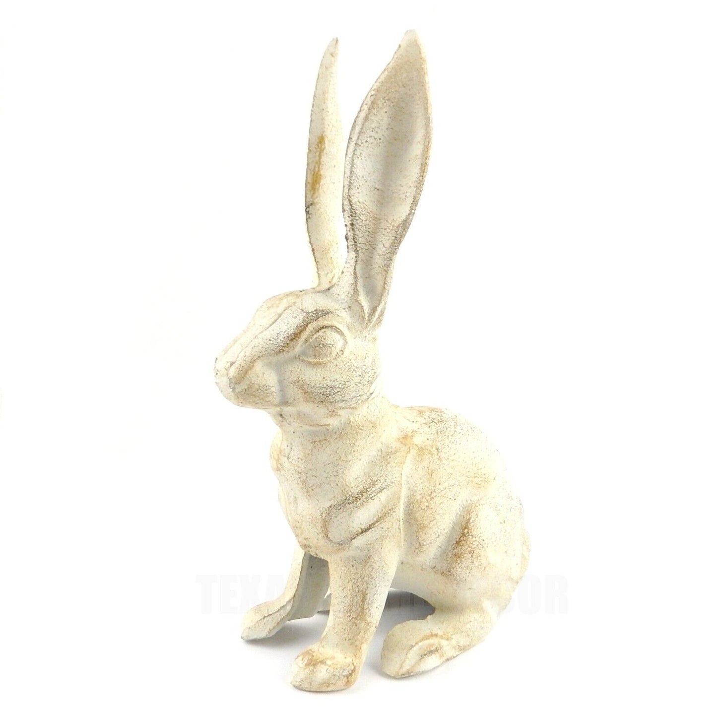 Large Rabbit Figurine Garden Statue Heavy Duty Cast Iron Antique White 10.5 inch