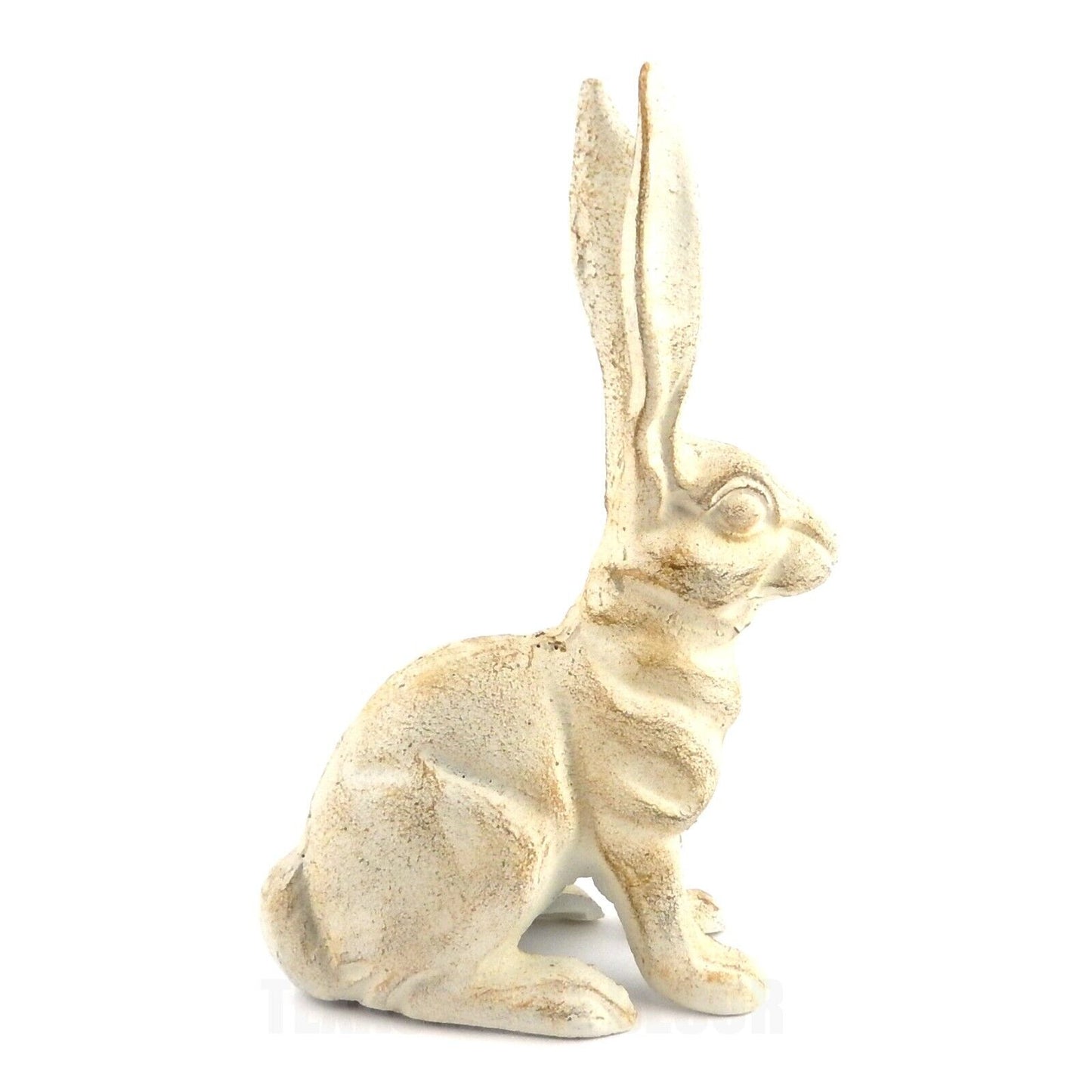 Large Rabbit Figurine Garden Statue Heavy Duty Cast Iron Antique White 10.5 inch