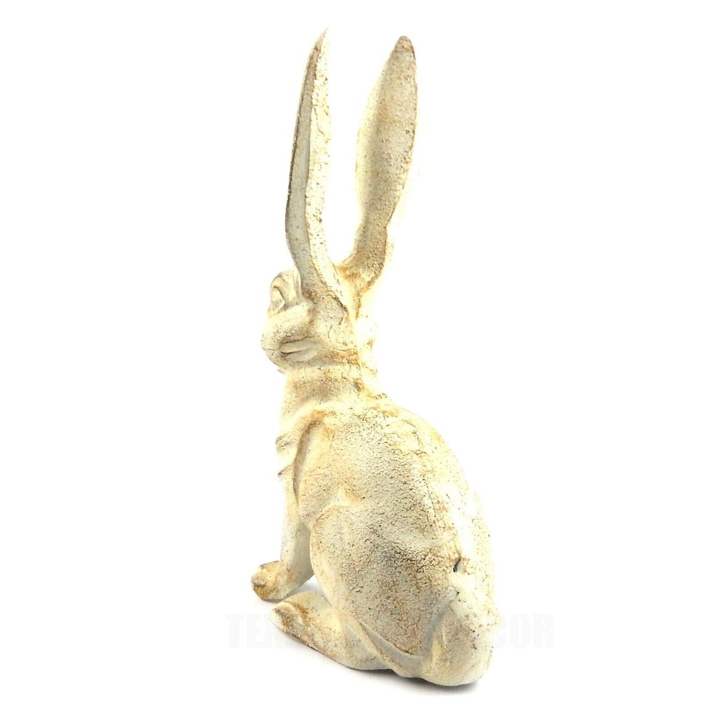 Large Rabbit Figurine Garden Statue Heavy Duty Cast Iron Antique White 10.5 inch
