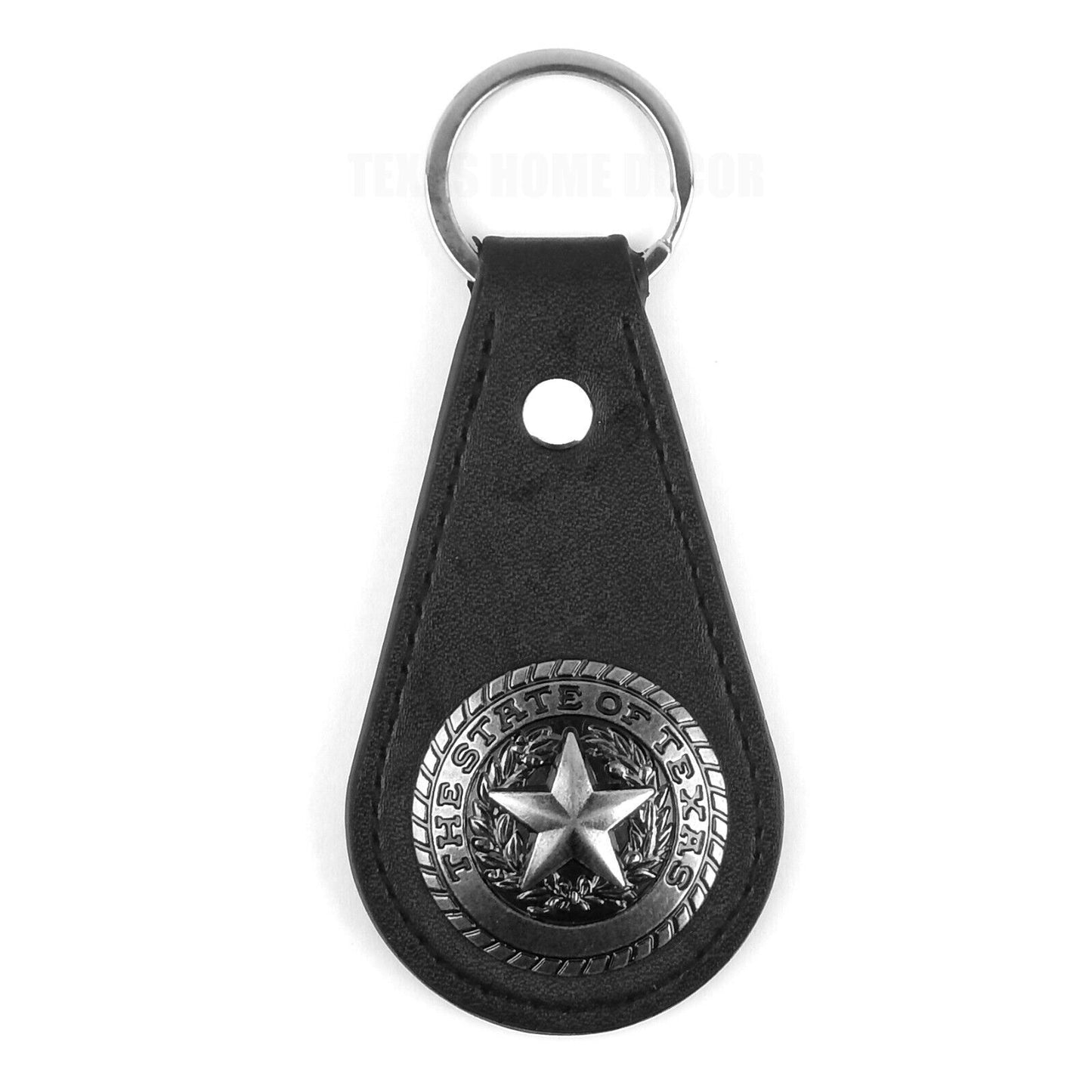 Black Leather Keychain Silver The State of Texas Seal Star Concho Western