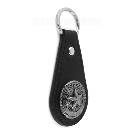 Black Leather Keychain Silver The State of Texas Seal Star Concho Western