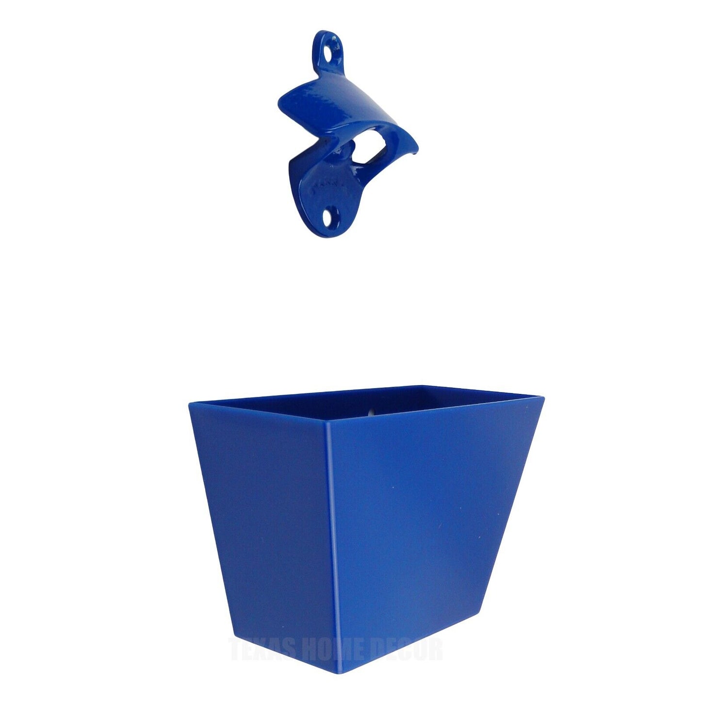 Plain Blue Beer Bottle Opener With Blue Plastic Cap Catcher Set Starr With Screws