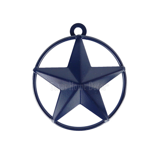 Navy Blue Tiny Small Barn Star with Smooth Ring 3 inch Tin Metal Glossy Finish