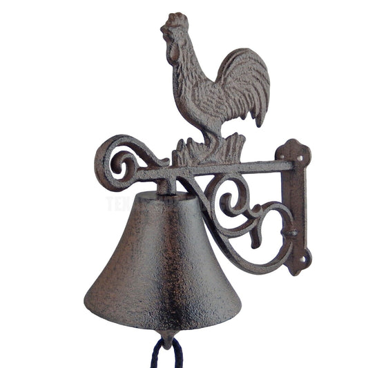 Rooster Scrolls Farm Dinner Bell Cast Iron Wall Mounted Rustic Country Western