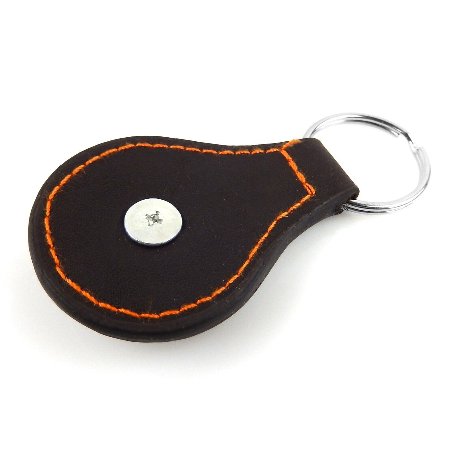 Brown Leather Keychain With Copper Star Floral Concho Split Ring Rustic Western