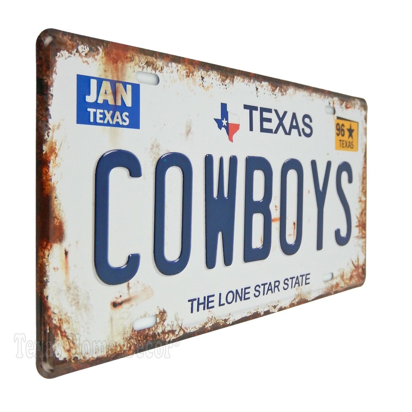 Rustic Dallas Cowboys License Plate Embossed Tin Metal Texas The Lone Star State
