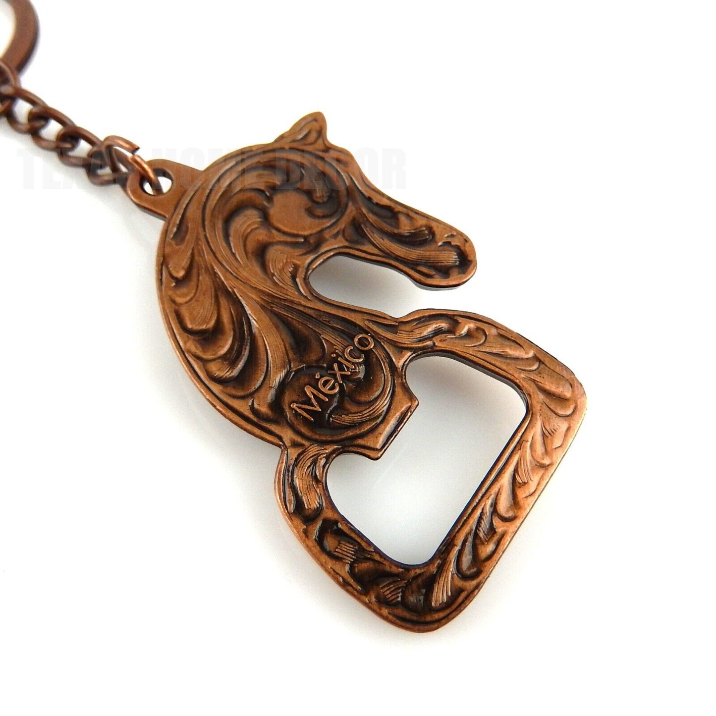 Horse Head Metal Keychain Bottle Opener Ring Antique Copper Western Cowboy