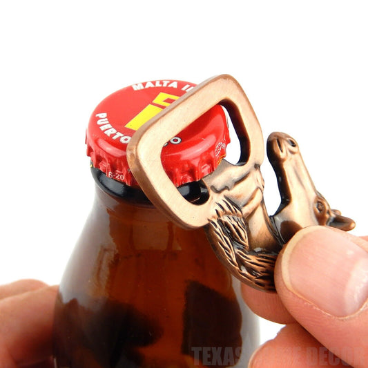 Horse Head Metal Keychain Bottle Opener Ring Antique Copper Western Cowboy
