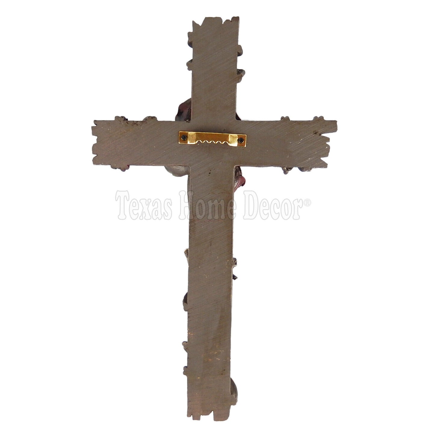 Rose Flower Wall Cross Faux Wood Look Barbed Wire Hand Painted Polyresin 10 x 6"