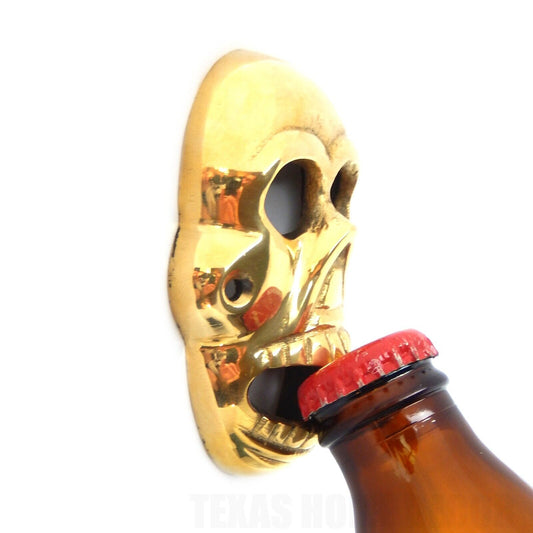 Solid Brass Skull Beer Bottle Opener Gothic Biker Man Cave Bar Kitchen Decor