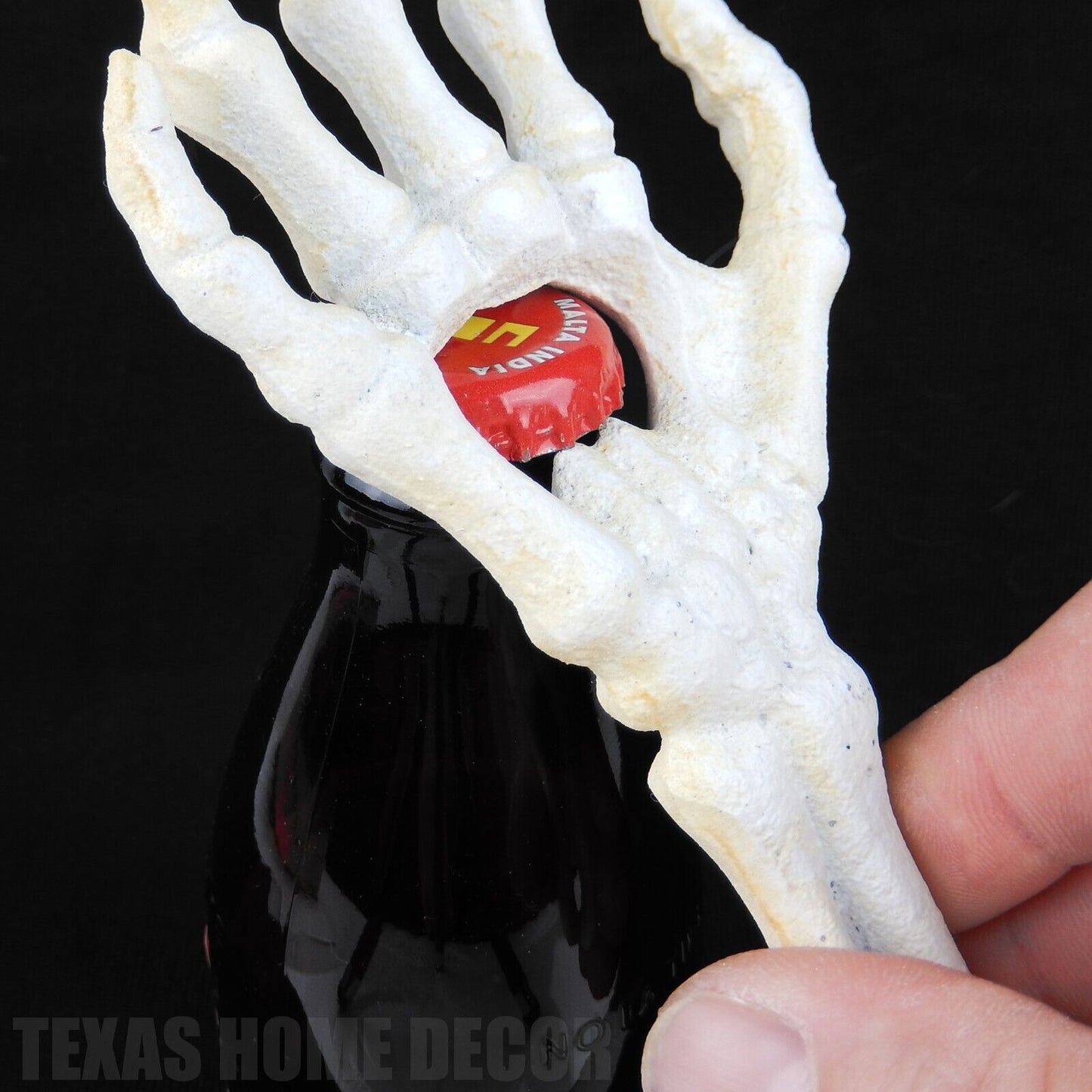 Skeleton Hand Creepy Bottle Opener Antique White Rustic Bone Cast Iron Hand Held