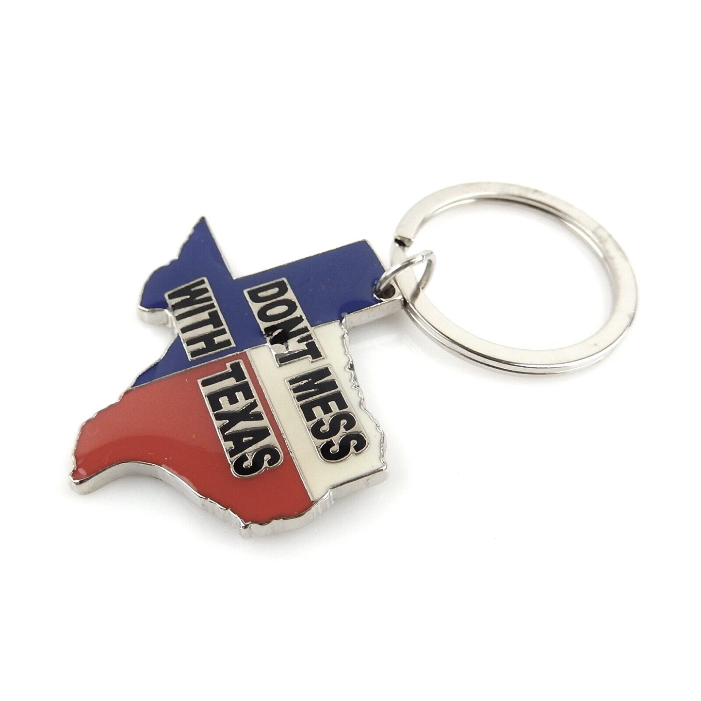 Metal Don't Mess With Texas Keychain Split Ring Map Outline Flag Colors