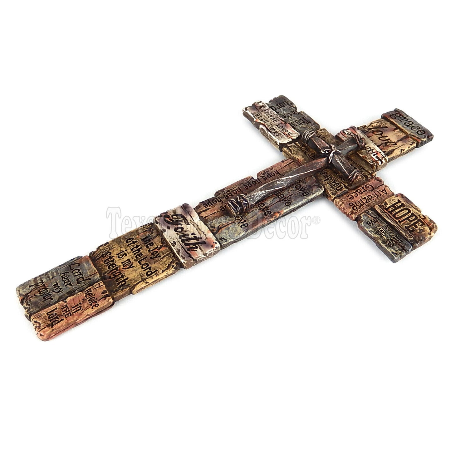 Inspirational Messages Tile Wall Cross Polyresin Hand Painted Religious 12 inch