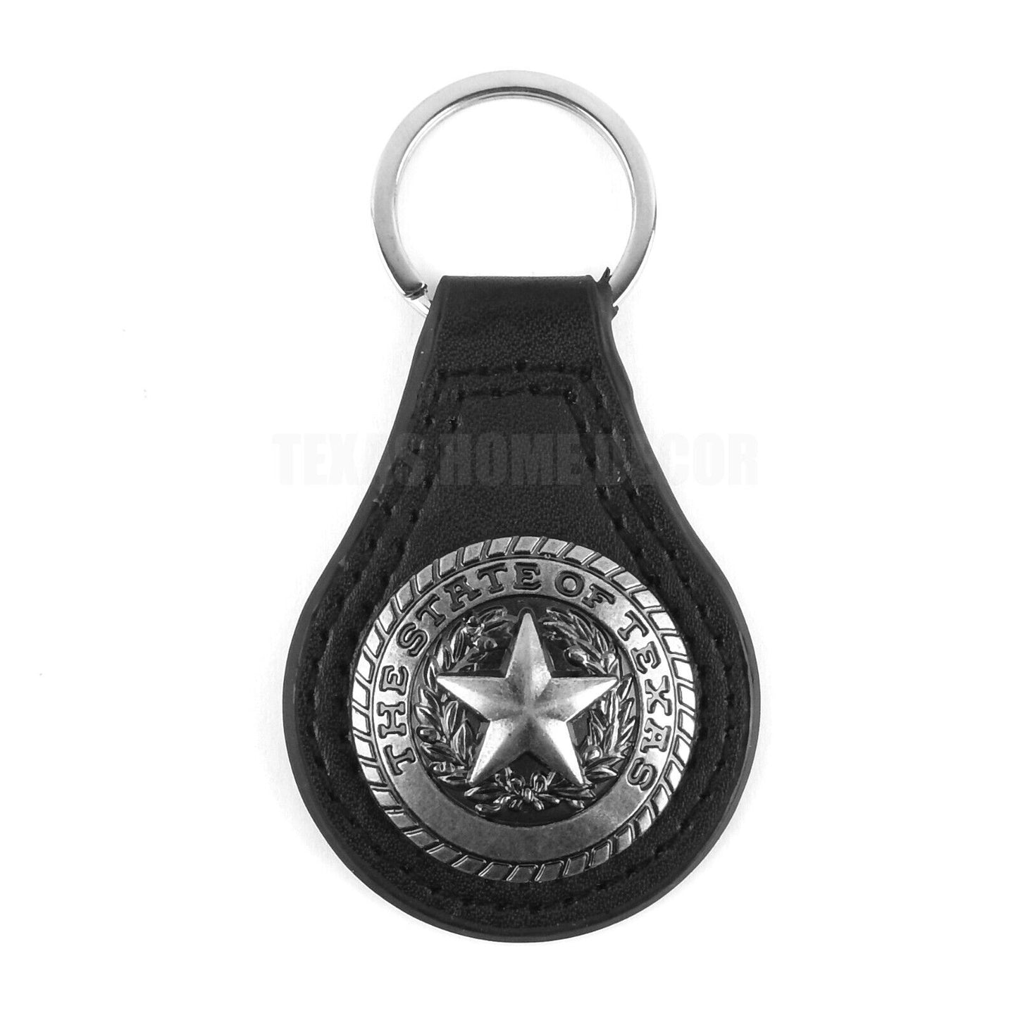 Western Black Leather Keychain Silver The State of Texas Seal Star Concho