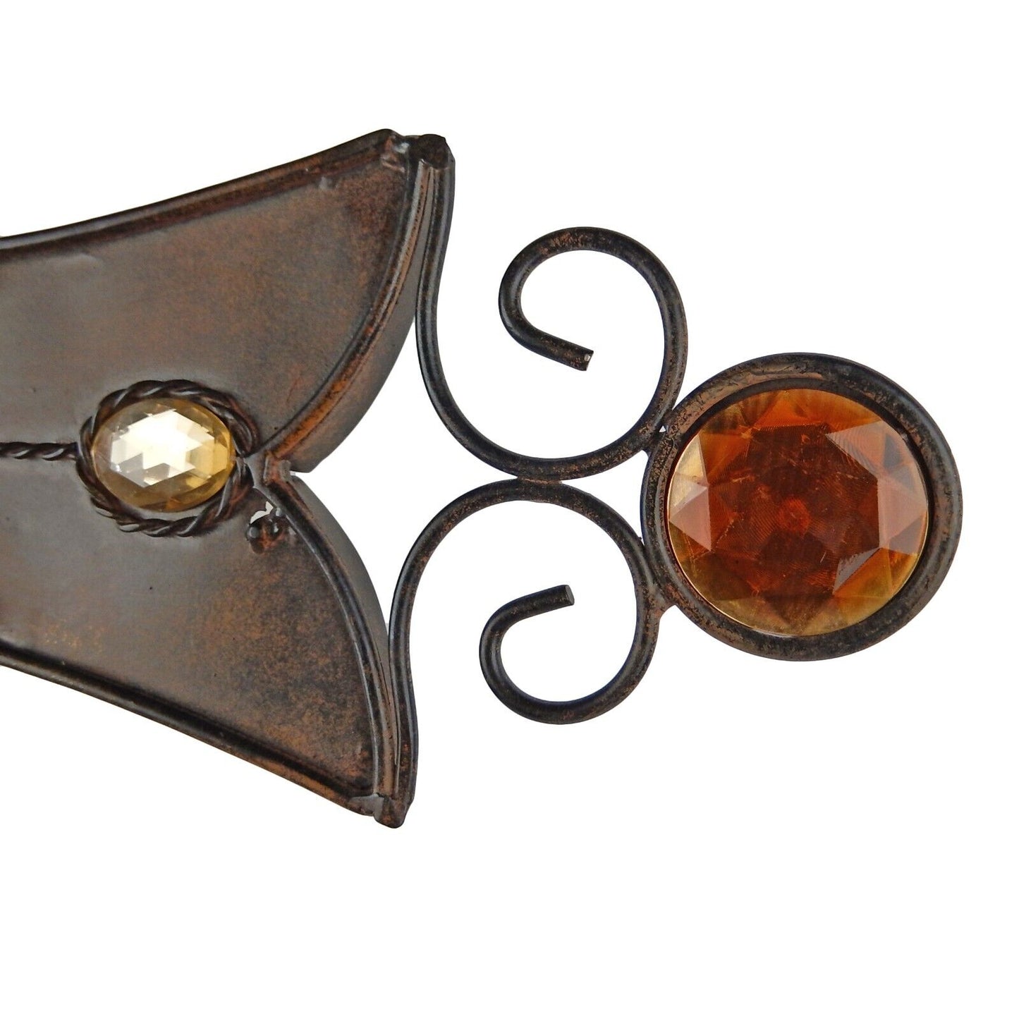 Large Metal Wall Cross Embedded Jewels Flower Scroll Old World Style Brown 28.5"