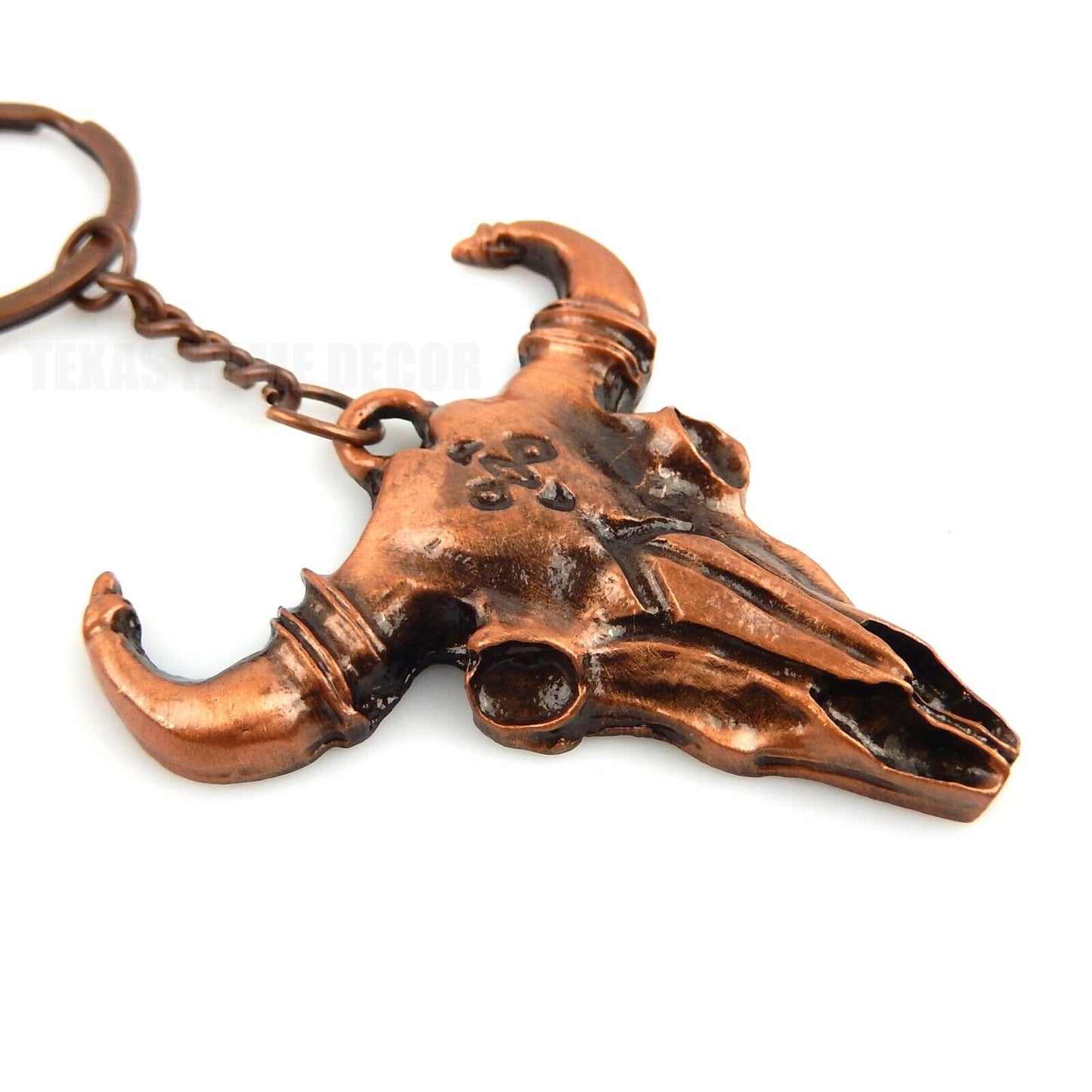 Metal Steer Cow Skull Keychain With Ring Antique Copper Western Cowboy