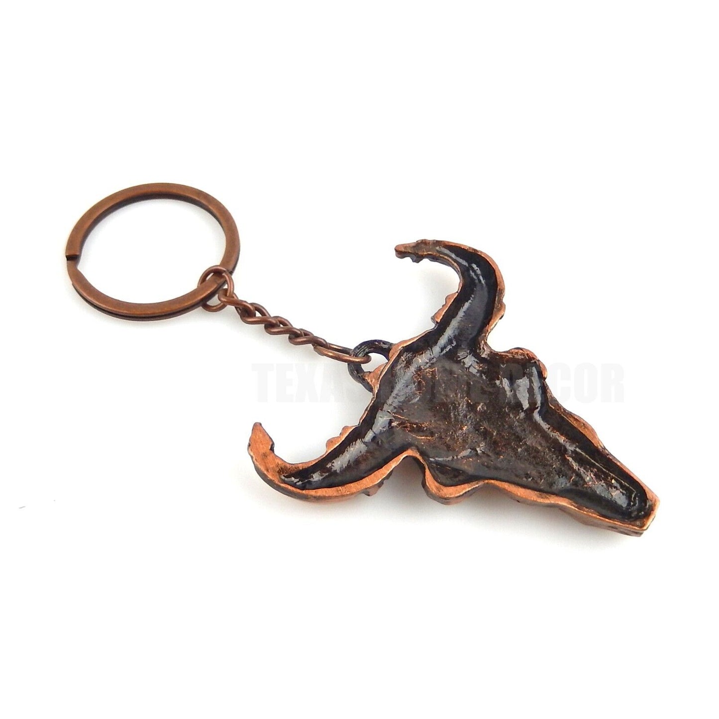 Metal Steer Cow Skull Keychain With Ring Antique Copper Western Cowboy