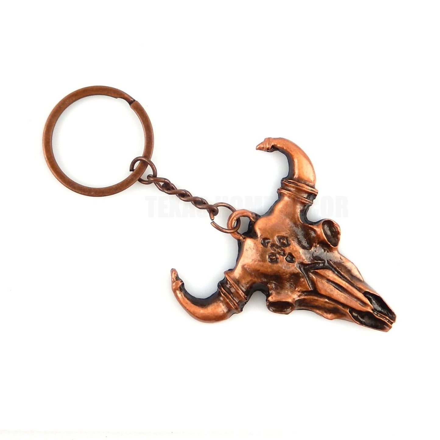 Metal Steer Cow Skull Keychain With Ring Antique Copper Western Cowboy