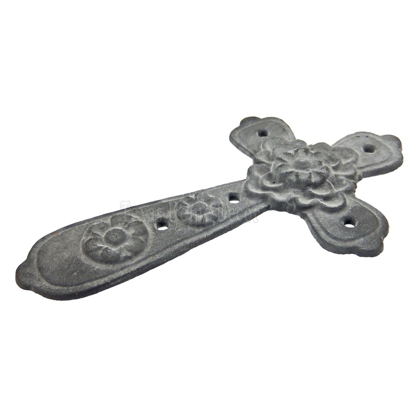 Small Flower Wall Cross Cast Iron Rustic Gray Finish Antique Style 8 x 4.5 inch
