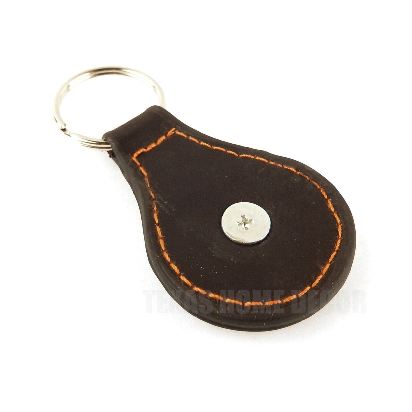 Brown Leather Keychain With Ring Texas Flag Longhorn Copper Concho Color Enamel