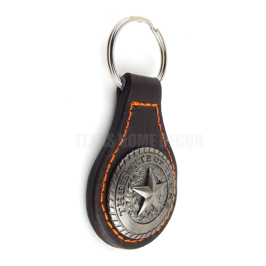 Brown Leather Keychain Silver The State of Texas Seal Concho Western Style
