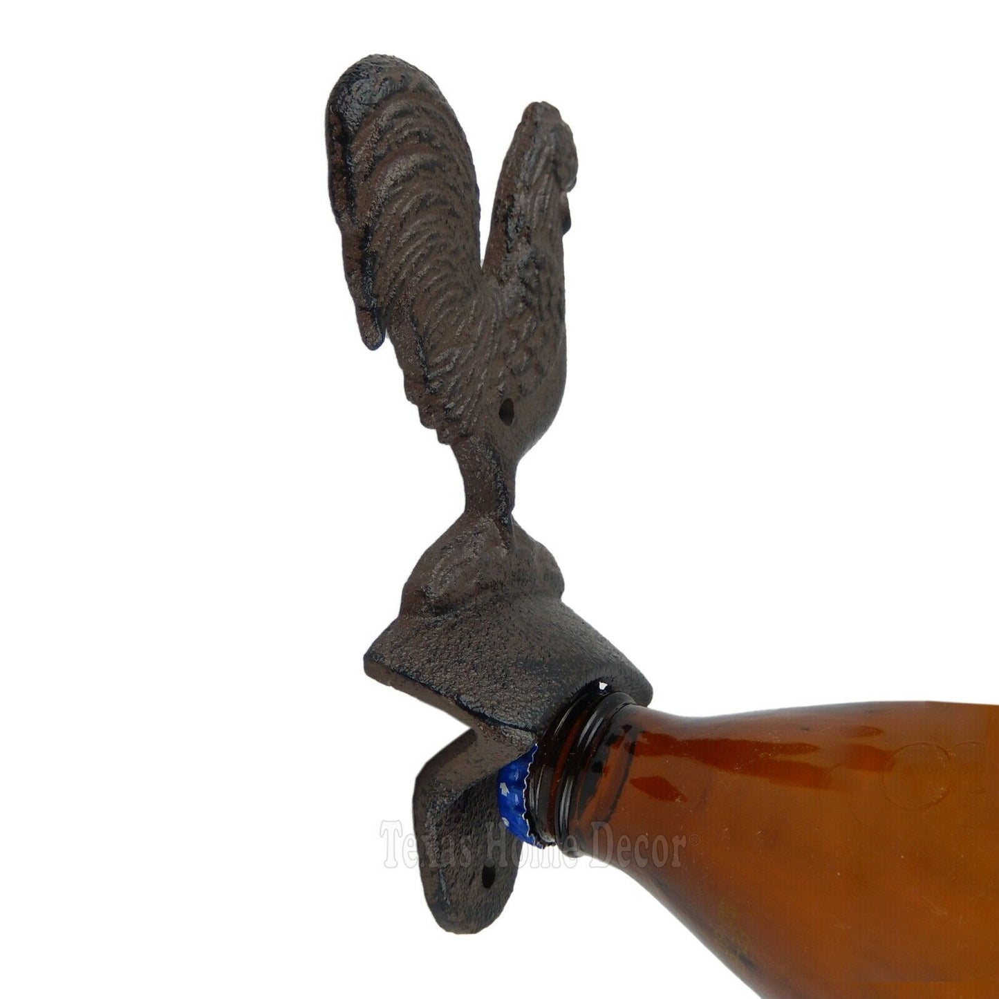 Rooster Beer Bottle Opener Wall Mounted Rustic Cast Iron Antique Style Country