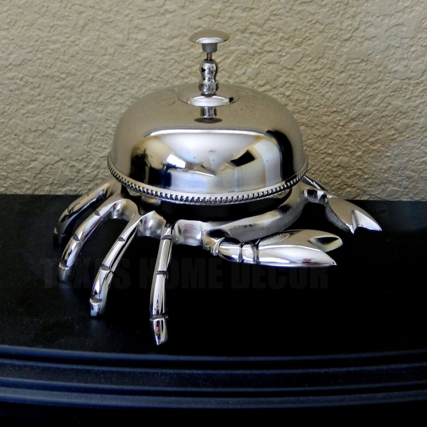 Large Crab Hotel Desk Bell Help Service Polished Aluminum Nautical Beach 6"