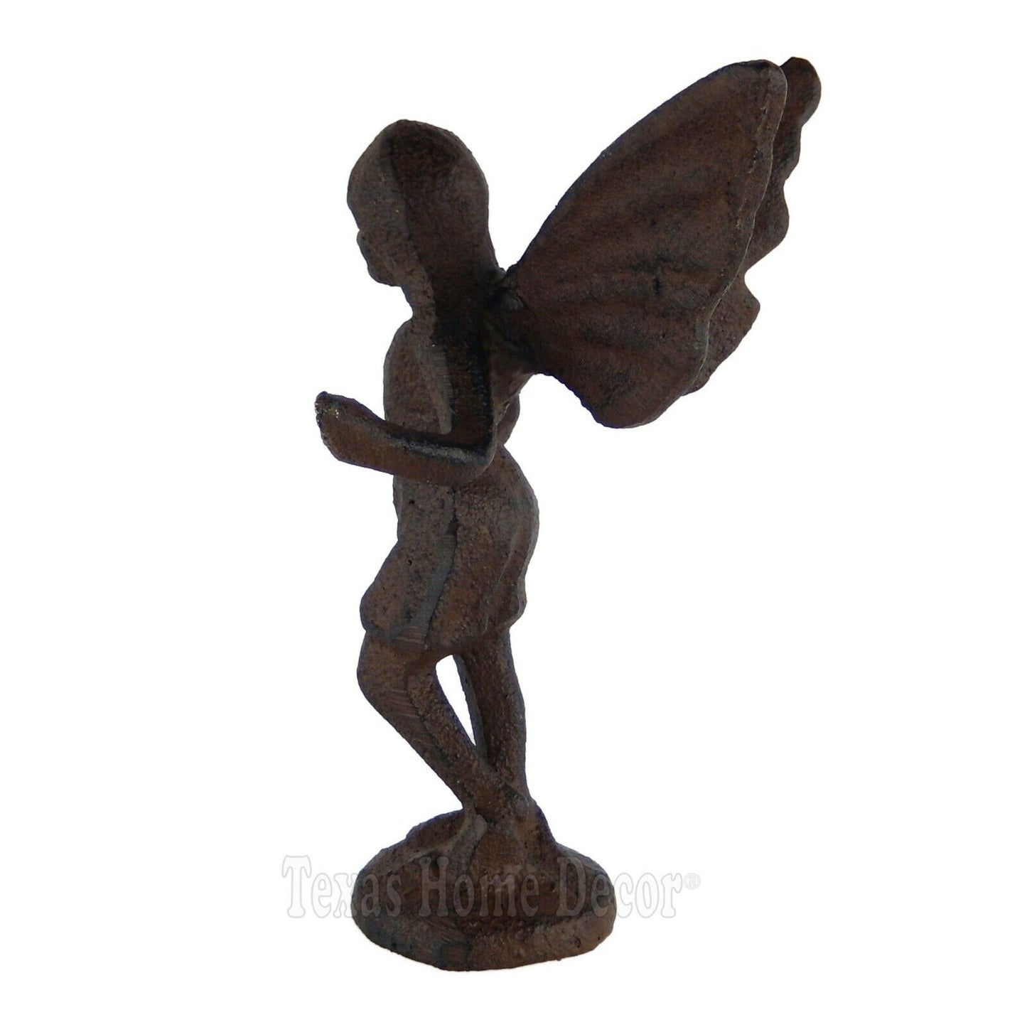 Playful Fairy Figurine Angel Cherub Garden Statue Rustic Cast Iron Antique Style