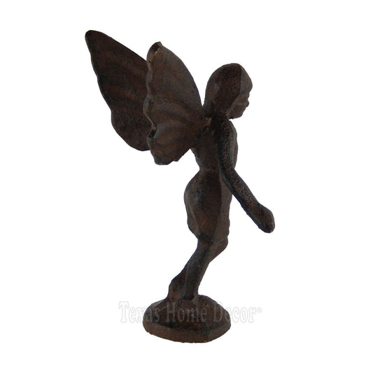Playful Fairy Figurine Angel Cherub Garden Statue Rustic Cast Iron Antique Style