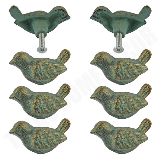 Cast Iron Bird Cabinet Drawer Door Knob Pull Verdigris Antique Style (Pack of 6)