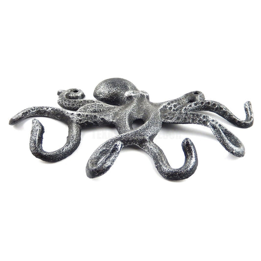 Octopus Wall Hook Cast Iron Key Rack Towel Coat Hanger Antique Silver Nautical