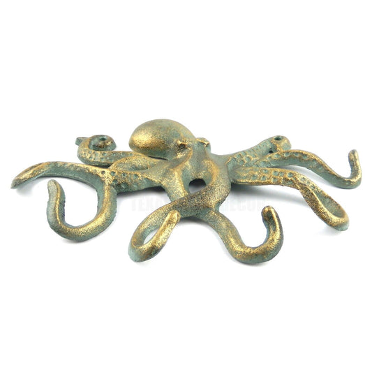 Octopus Wall Hook Cast Iron Key Rack Towel Coat Hanger Verdigris Green Nautical