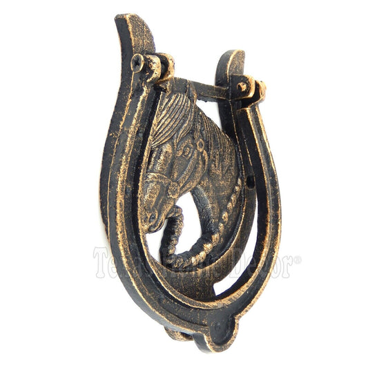 Horse Head Door Knocker Horseshoe Cast Iron Rustic Western Antique Bronze Finish