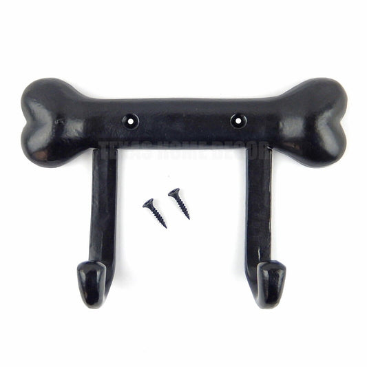 Cast Iron Dog Bone Leash Holder Hook Wall Mounted Coat Towel Key Hanger Black