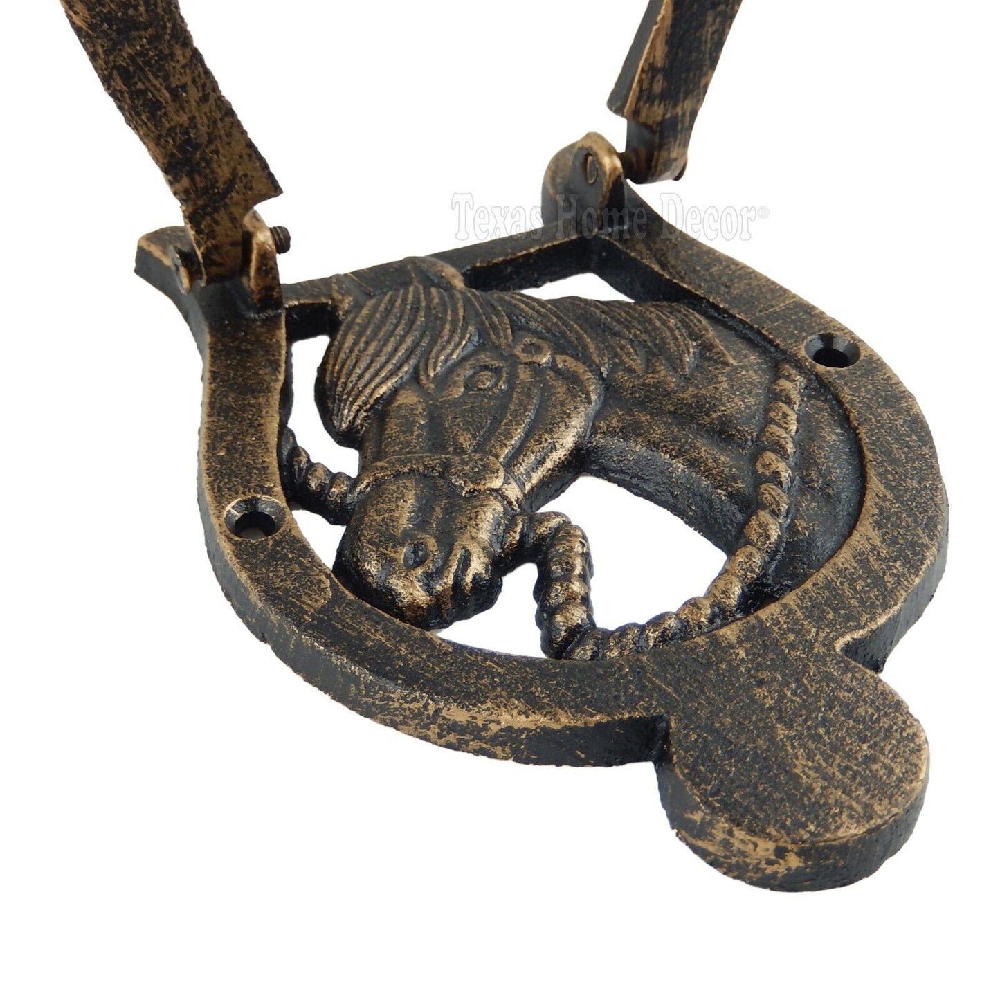 Horse Head Door Knocker Horseshoe Cast Iron Rustic Western Antique Bronze Finish