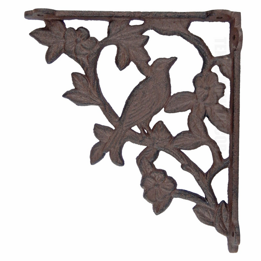 2 Bird Shelf Brackets Flowers Ornate Cast Iron Heavy Duty Antique Style 8.5"