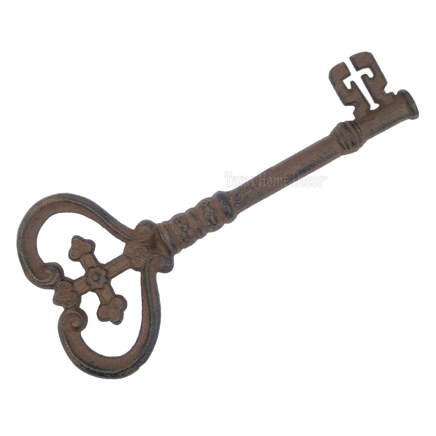 Large Decorative Jailer's Key Cast Iron Victorian Decor Rustic Finish Cross End