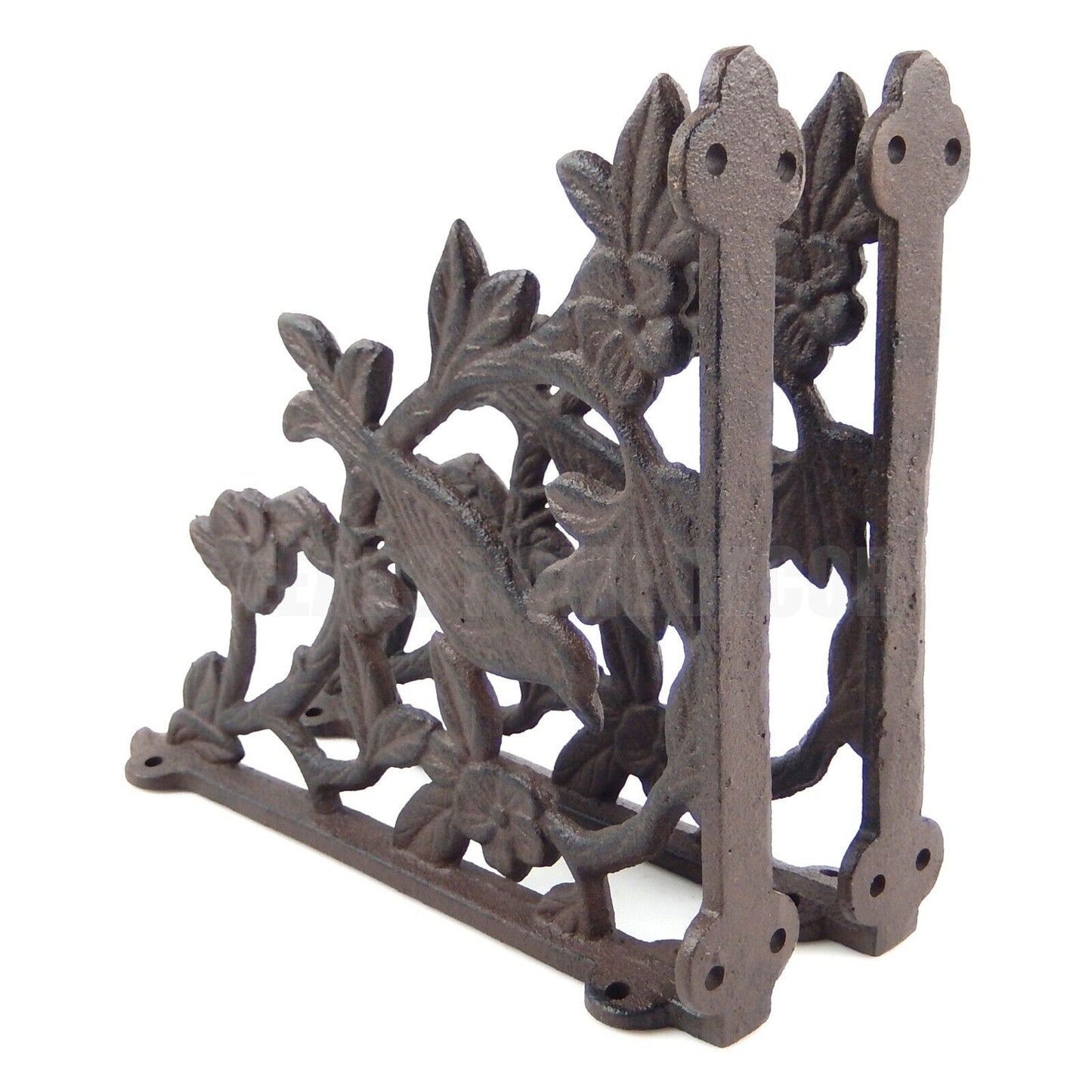 2 Bird Shelf Brackets Flowers Ornate Cast Iron Heavy Duty Antique Style 8.5"